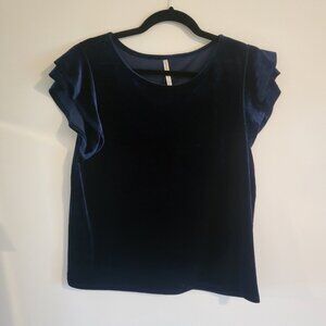 Velvet Navy Ruffle top